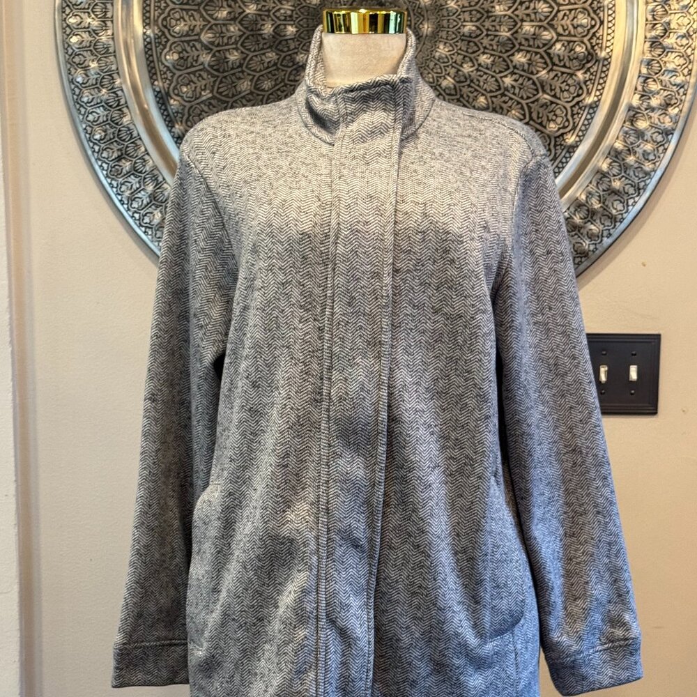 Lands' End Womens Grey Herringbone Fleece Jacket XL/18